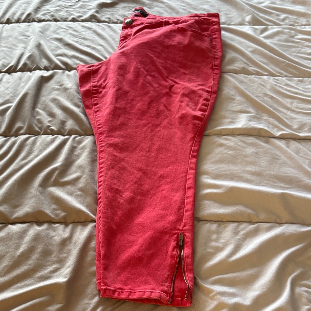 Red Jeans with Zipper Detail